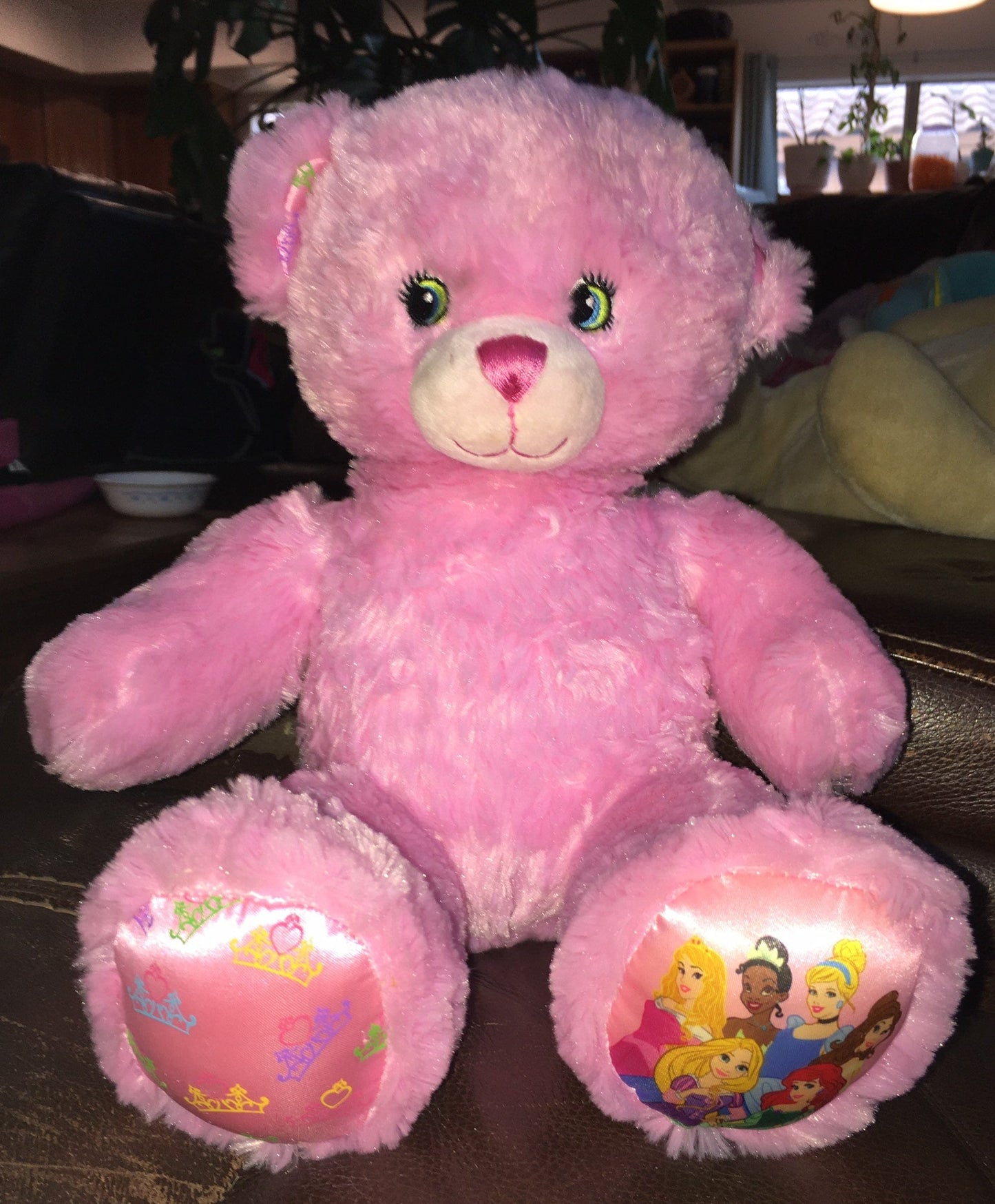 Build a Bear Workshop Pink Disney Princess Plush 17” Purple Crown Belle Cinderella Feet Stuffed Animal Toy