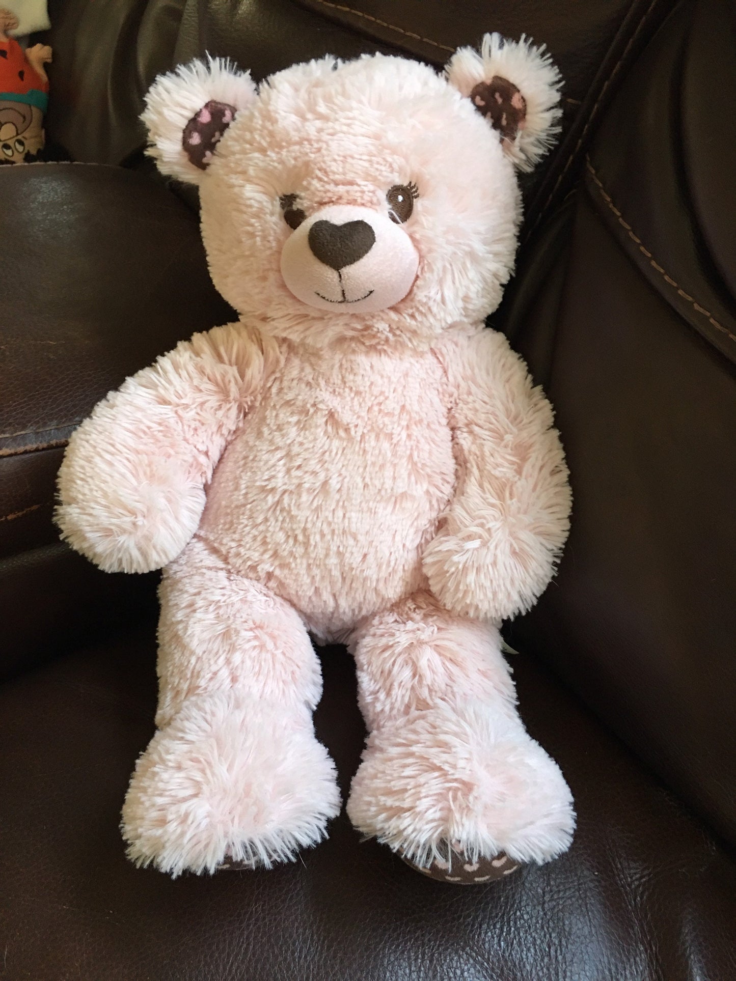 Build A Bear 2012 Plush Pink Brown Hearts Teddy Stuffed Animal Toy