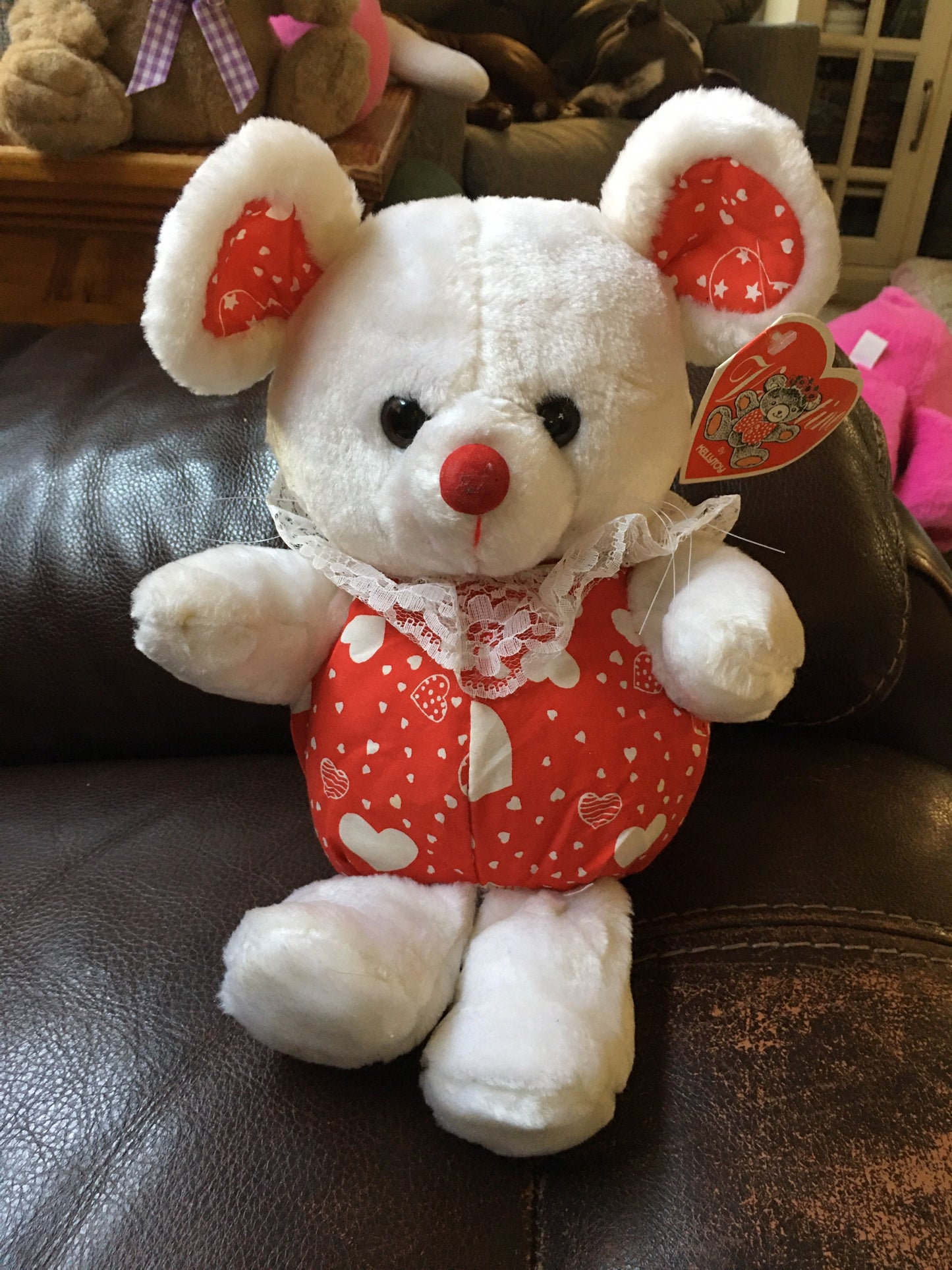 Red and White Mouse Stuffed Animal Plush Toy Vintage For Kids