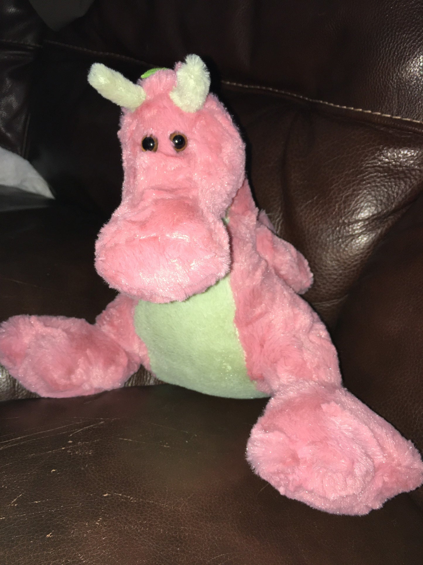 Dragon Pink and Green Stuffed Animal Plush Toy Vintage For Kids