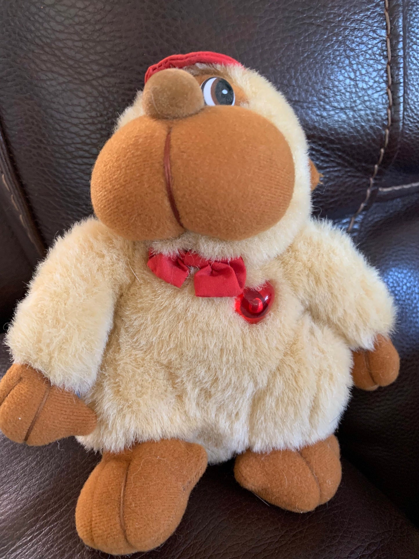 Vintage Brown Monkey Plush with Hat and Heart