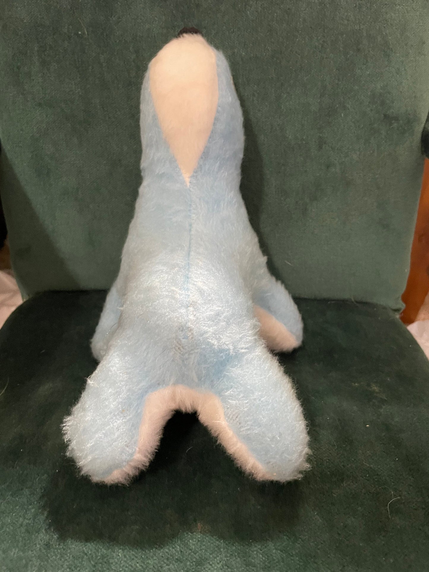 Vintage Blue and White Seal Stuffed Animal, Paper Eyes