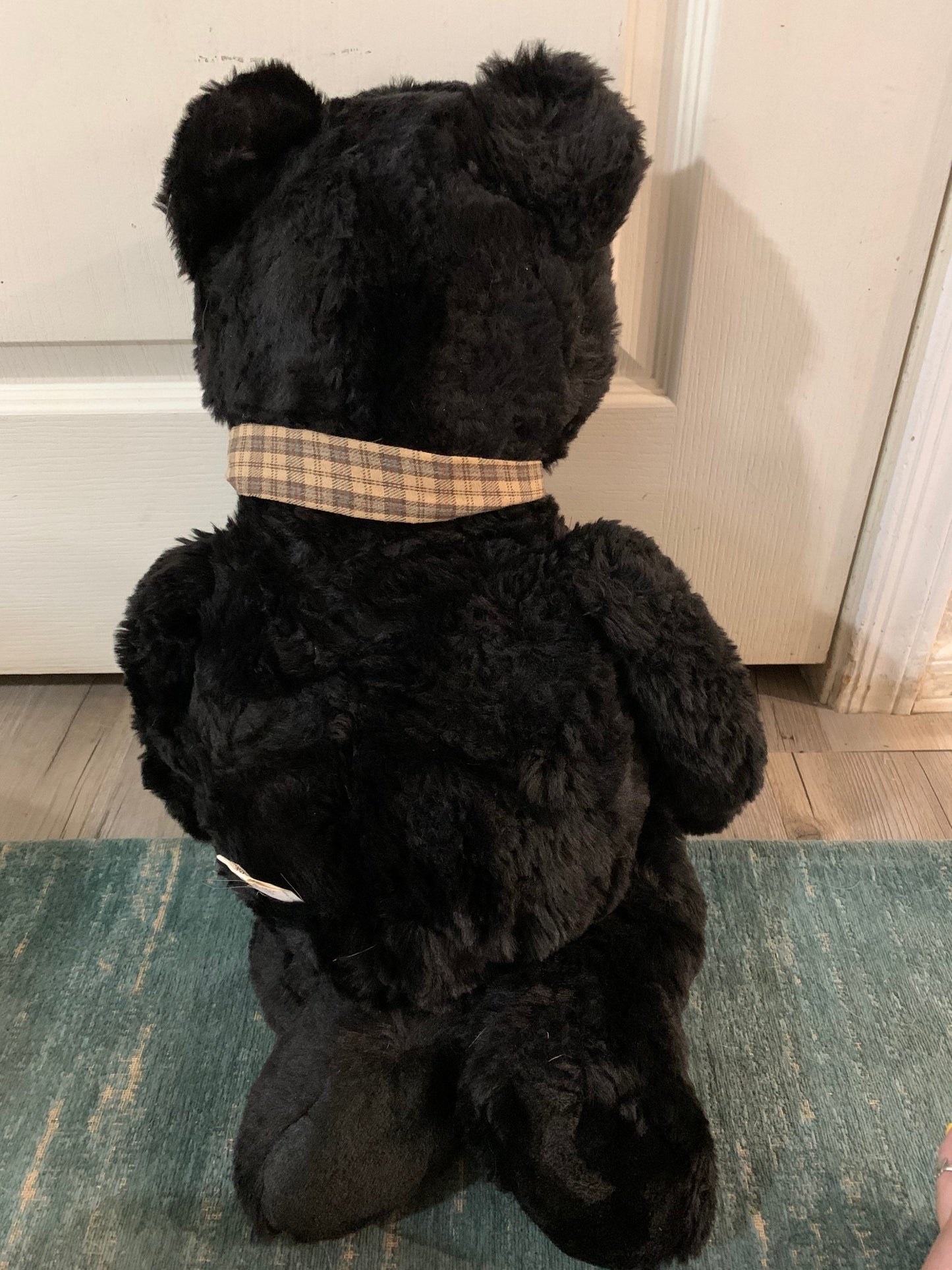 Large Vintage Black Teddy Bear. Adorable 1988 Chrisha Plush Playful Plush