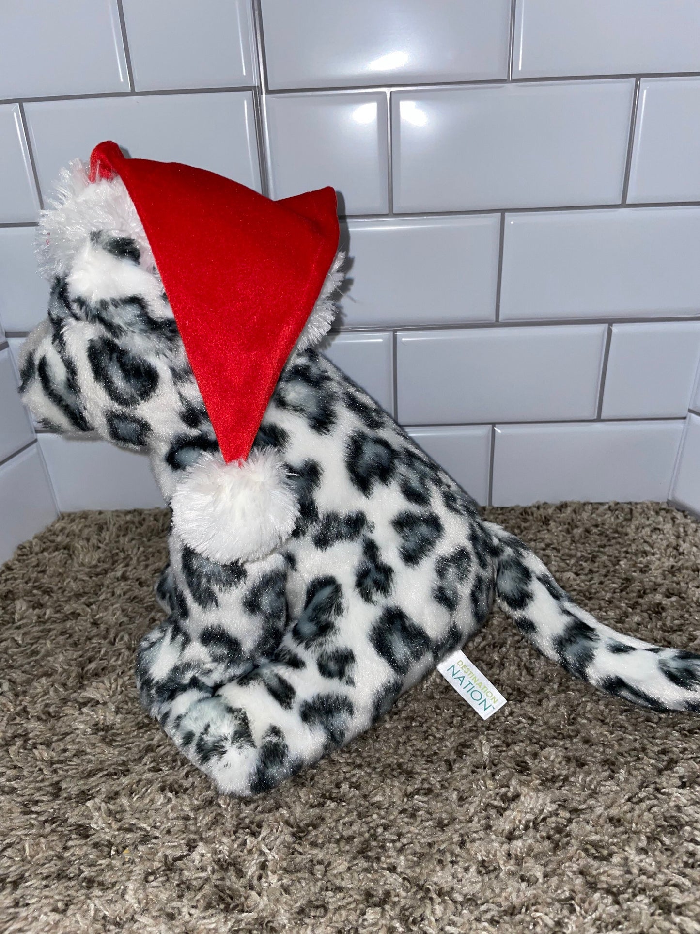 Destination Nation Snow Leopard with Santa Hat Plush