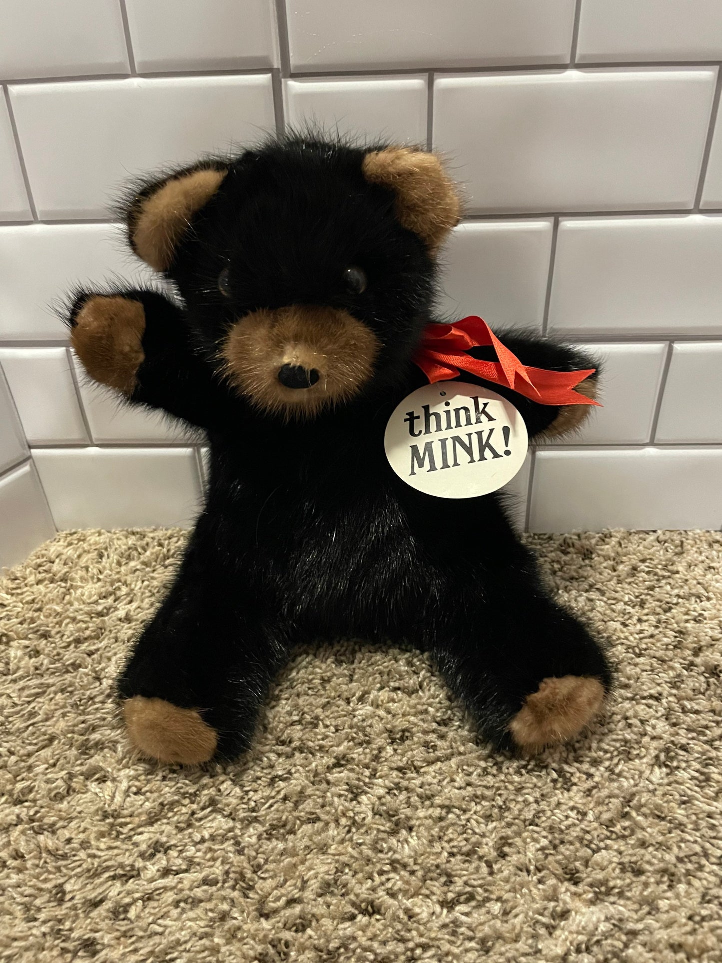 Mink Black Bear with Real Mink Fur EUC & NWT