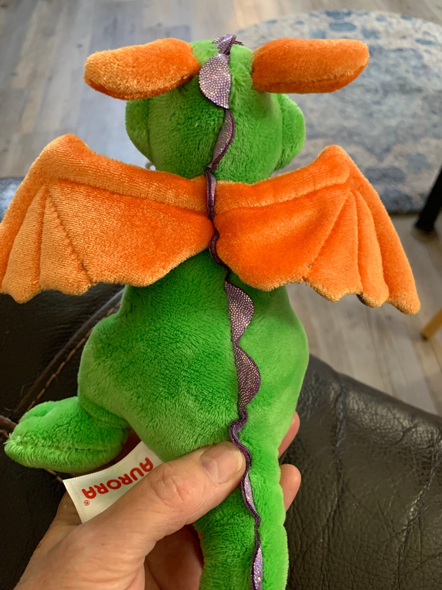 Green and Orange Dragon Plush with Purple Wings