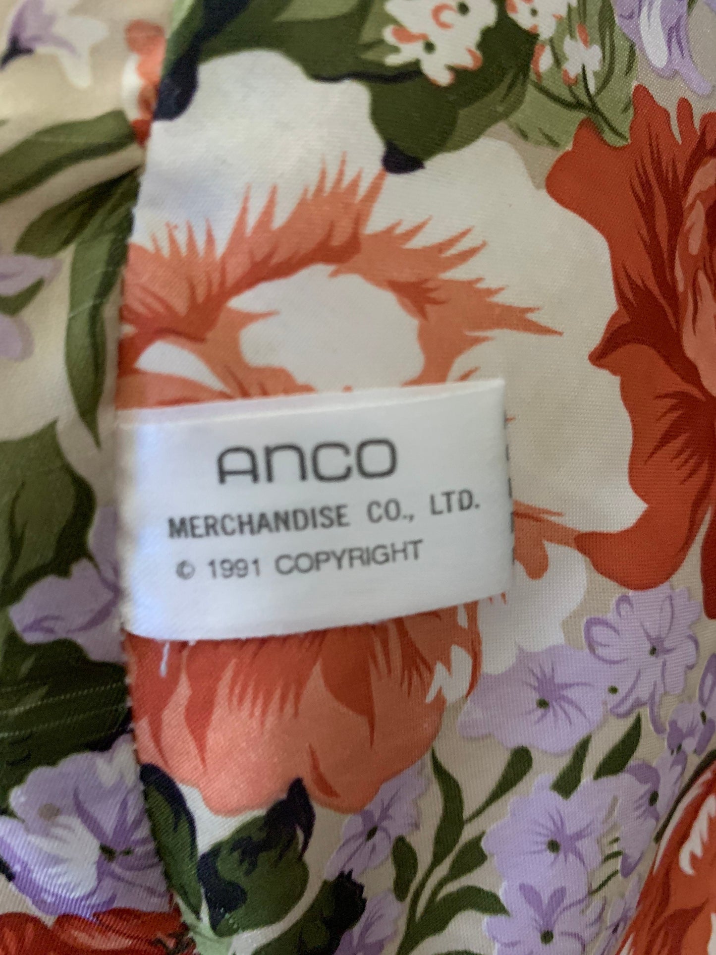 Vintage 1991 Anco Floral Teddy Bear, Marion Flocked Nose