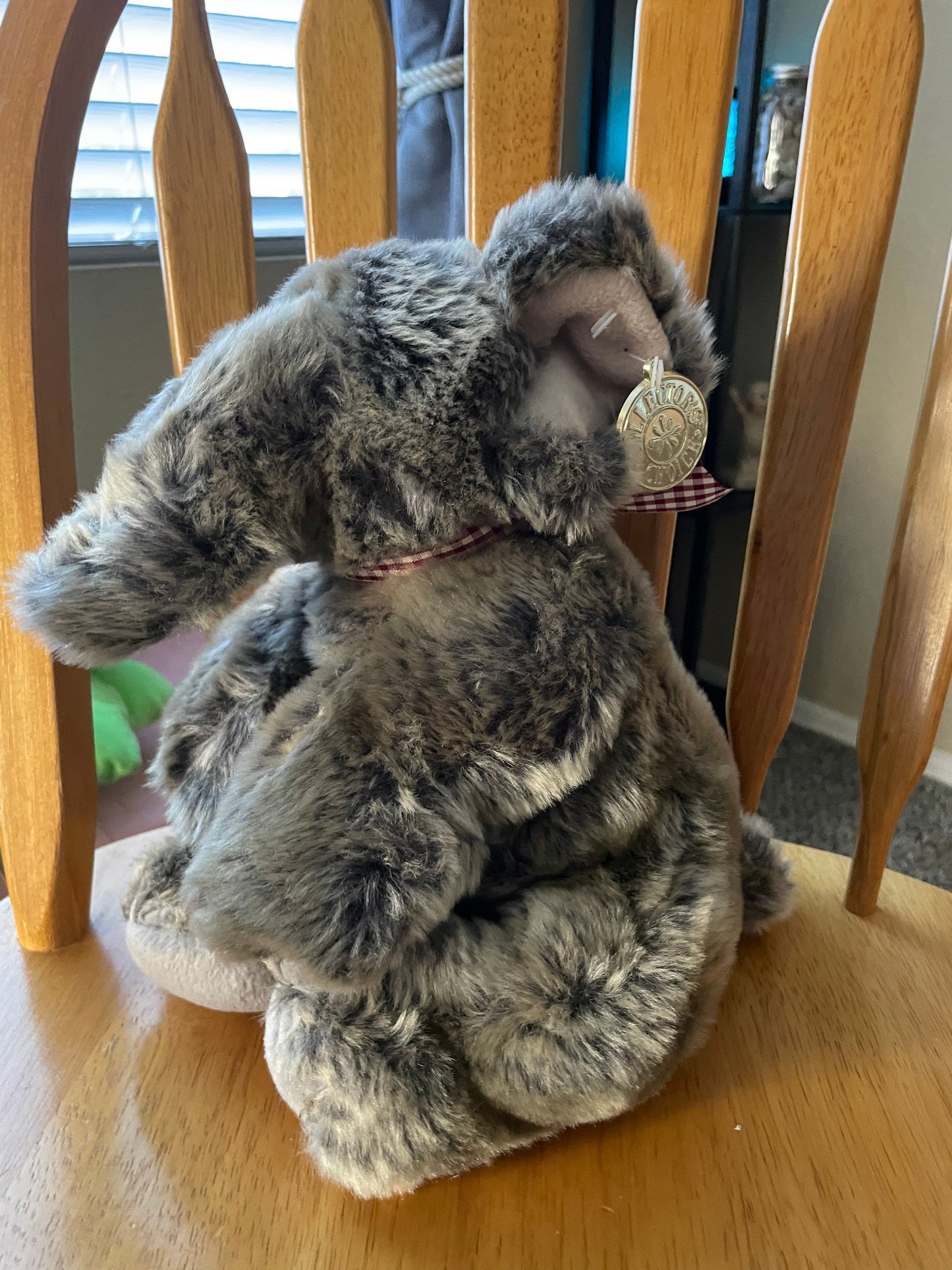 Dan Dee Collectors Choice Gray Elephant Plush With Red and White Gingham Ribbon