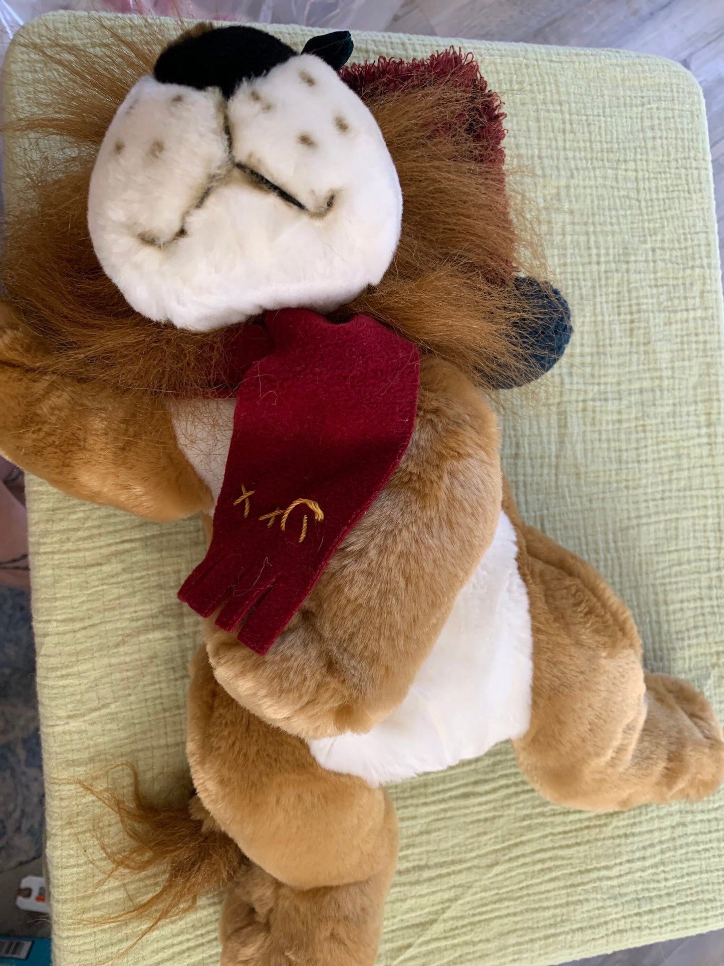 Vintage Chosun Christmas Lion Plush. Red hat and scarf.