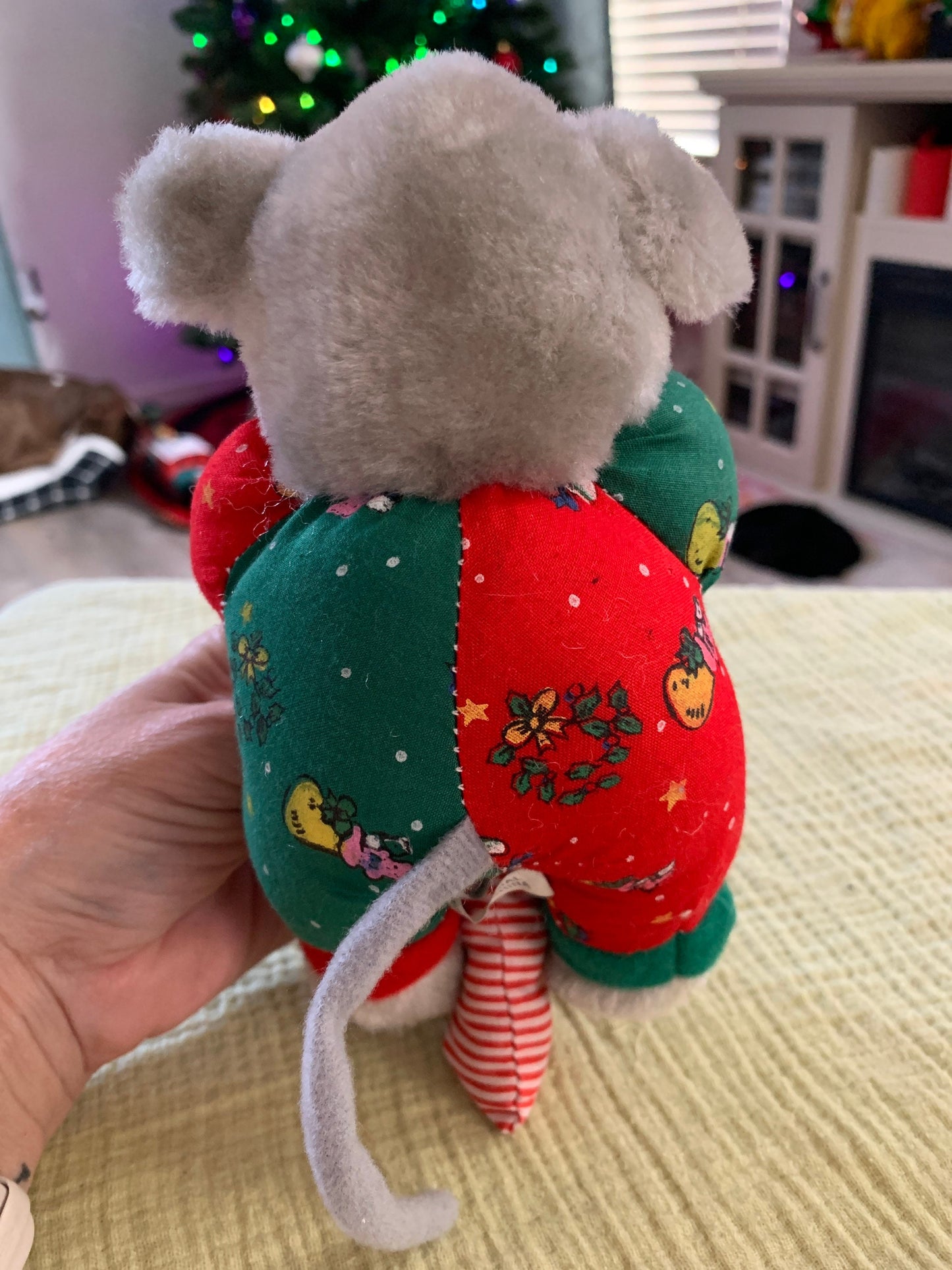 Vintage Just 4 Play Christmas Holiday Mouse on a candy cane plush