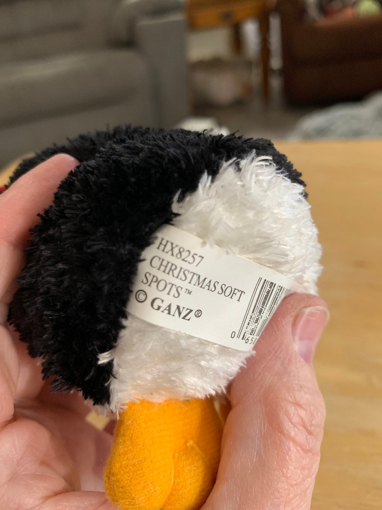 Ganz Christmas Soft Spots Penguin Plush with candy cane stripped scarf. Small