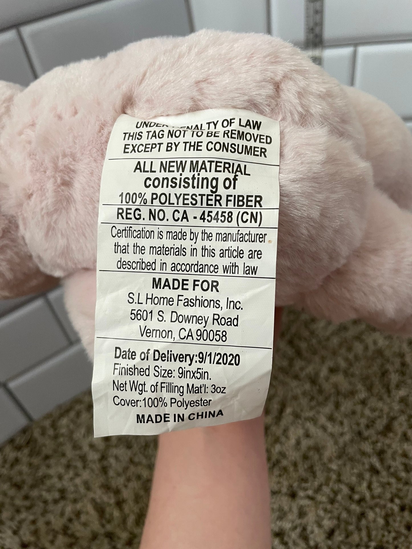 S.L Home Fashions Pink Bunny Rabbit Plush