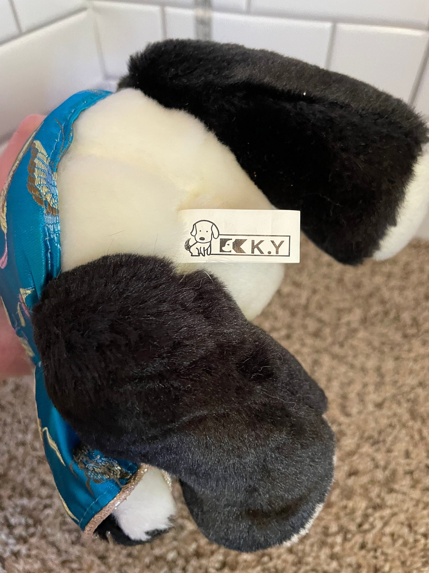 Kai Wei Black And White Chinese Panda Bear Plush Blue Kimono NWT
