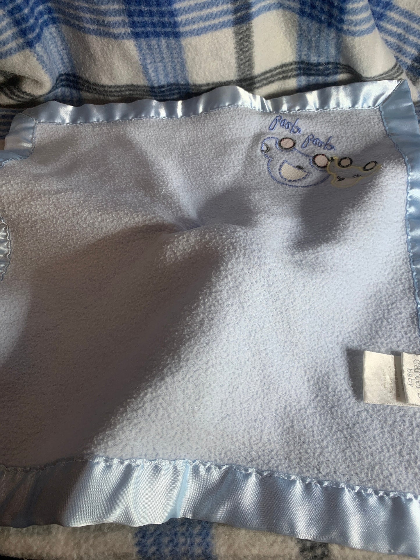 Carters Blue Bear Security Blanket With Cars & Squeaker