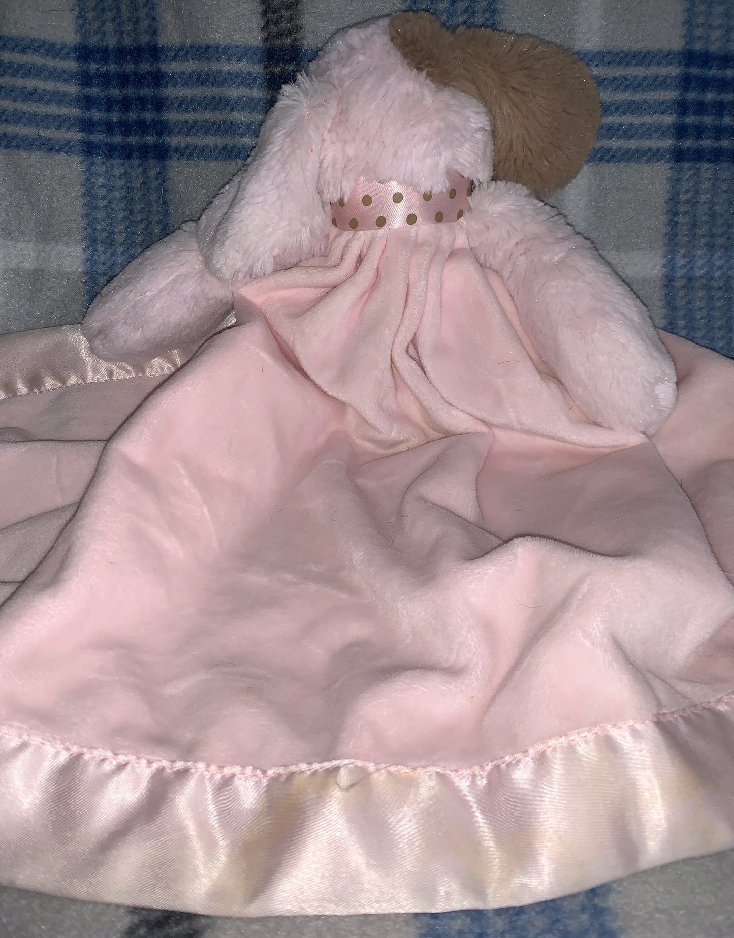 Bearington Baby Pink Puppy Lovey with Satin Blanket