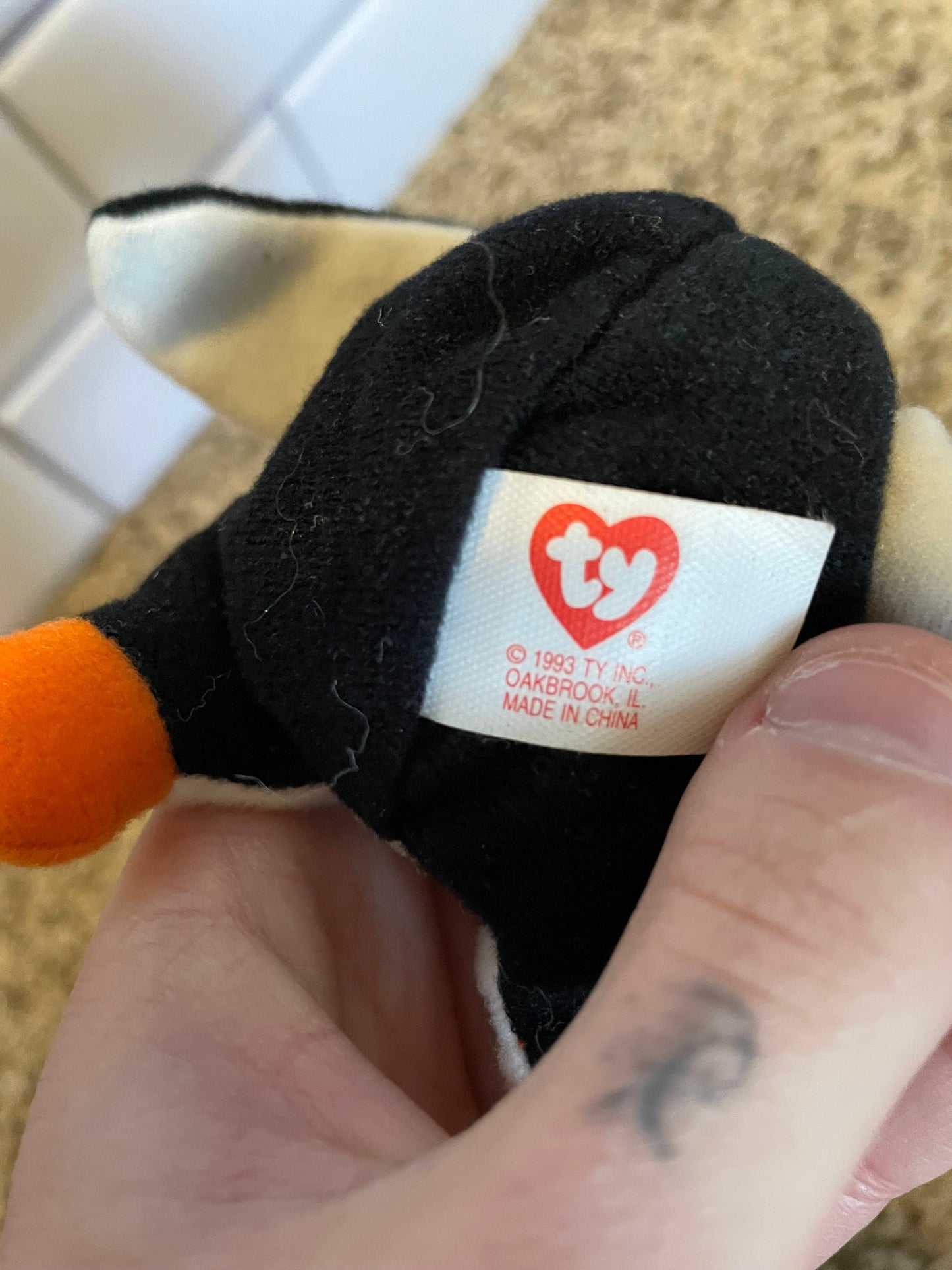 TY Beanie Baby Black, White Waddle the Penguin Plush 1997
