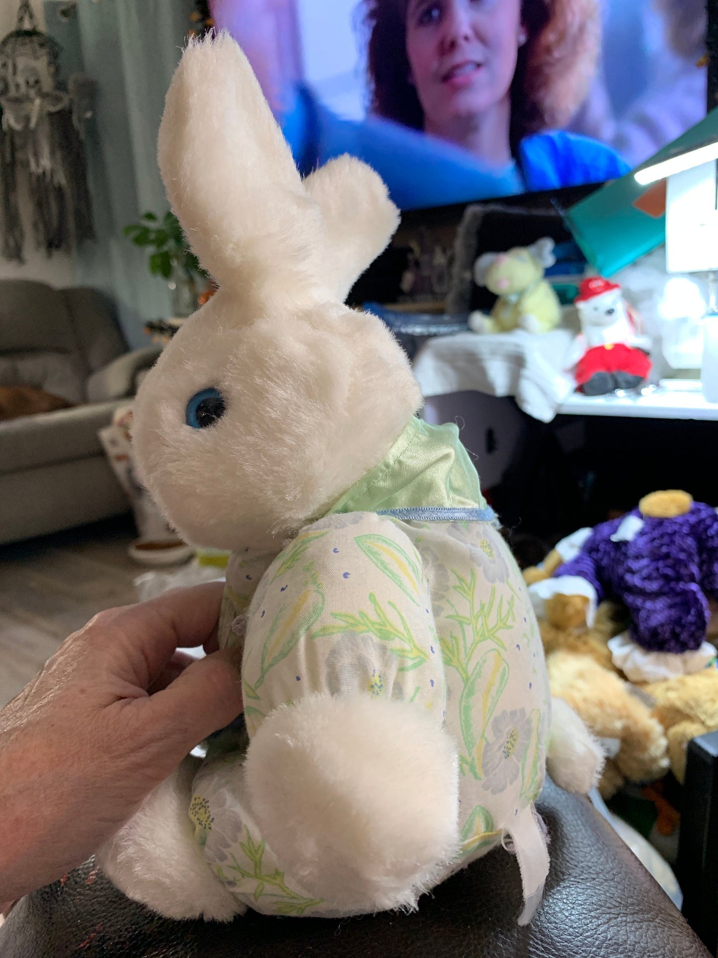 Dan Dee Plush Bunny, White Easter Rabbit with Floral Dress