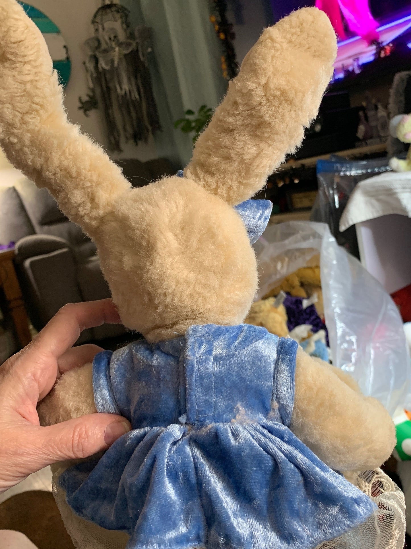 DanDee Cream/ivory Easter Rabbit Girl with Blue Dress and bow.