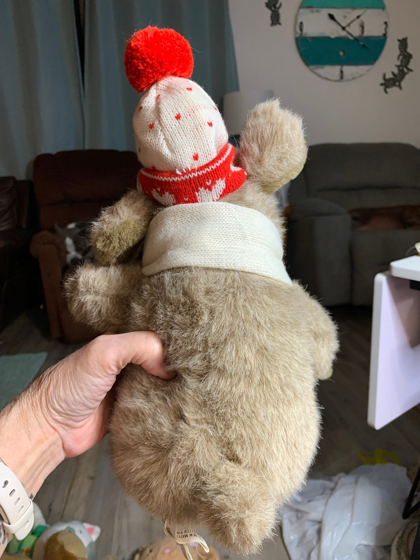 Dayton Hudson small KrisMutt Christmas Puppy Dog Stuffed Animal. Missing his gloves. Approximately 10”