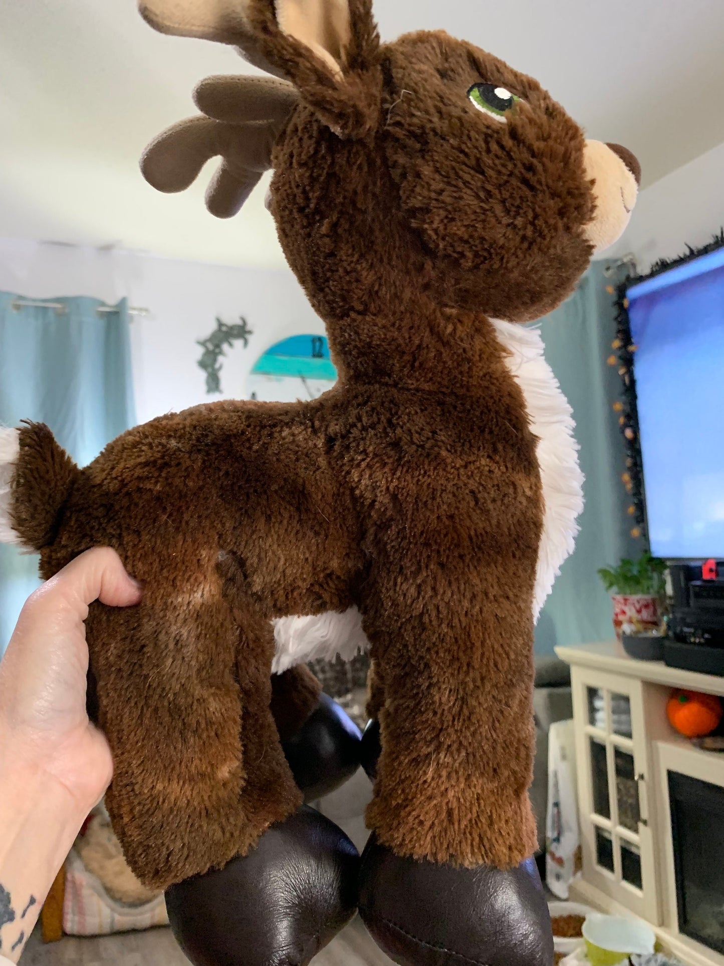 Build a Bear Brown Dasher Reindeer Plush Green Eyes