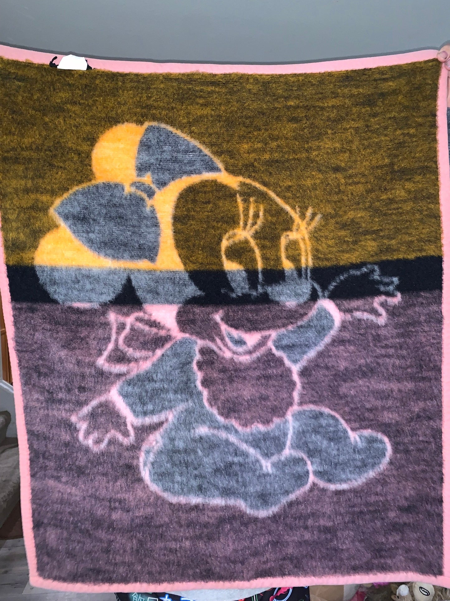 Biederlack Disney Co Minnie Mouse Baby Blanket Pink And White Vintage 1984 Heavy Fleece. Excellent Condition!