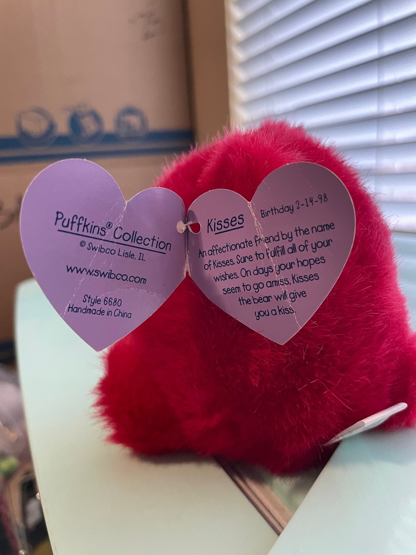 Swibco Small Puffkins Red Kisses Teddy Bear Plush