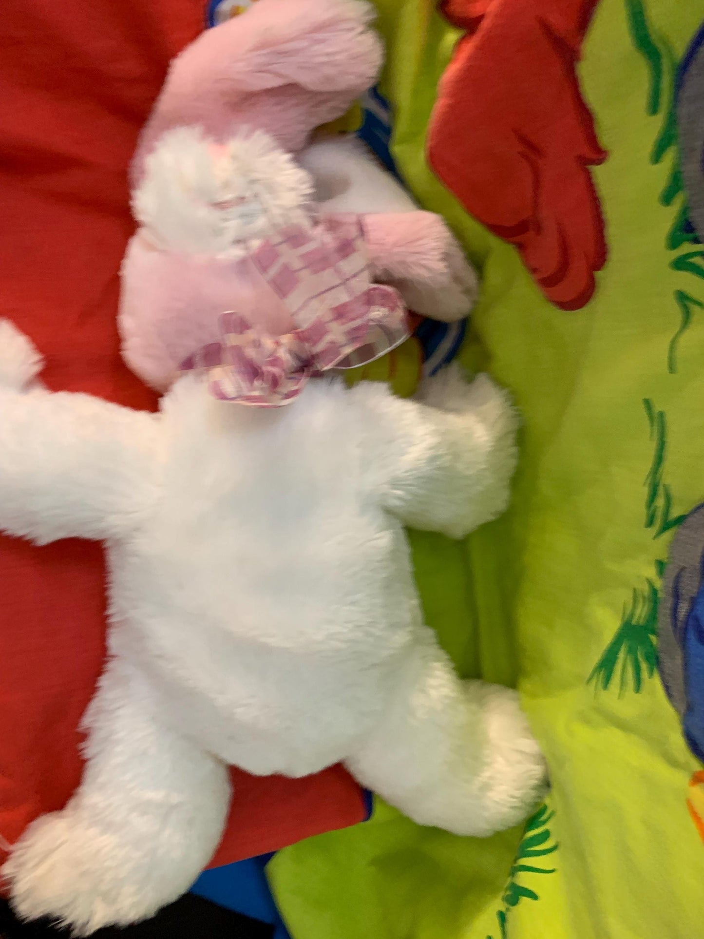 Vintage Pink & White Plush Bunny with Beans