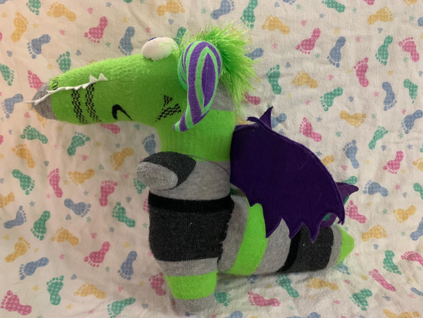 Handmade Dragon Alligator Sock Creature - OOAK Plush Toy