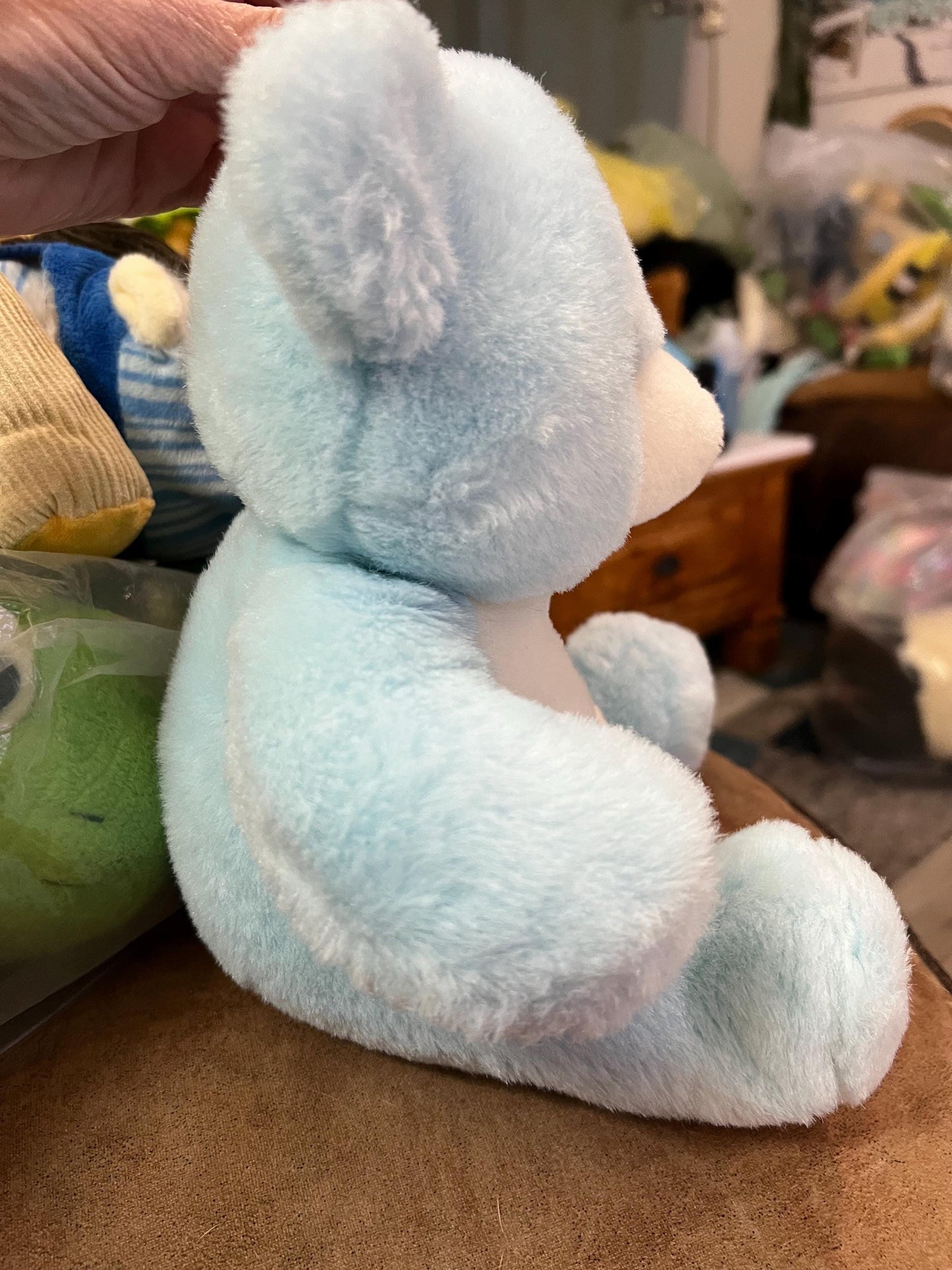 Rare Kmart Main Joy Blue Teddy Bear Plush with ABC Block and Rattle Vintage Collector Grade
