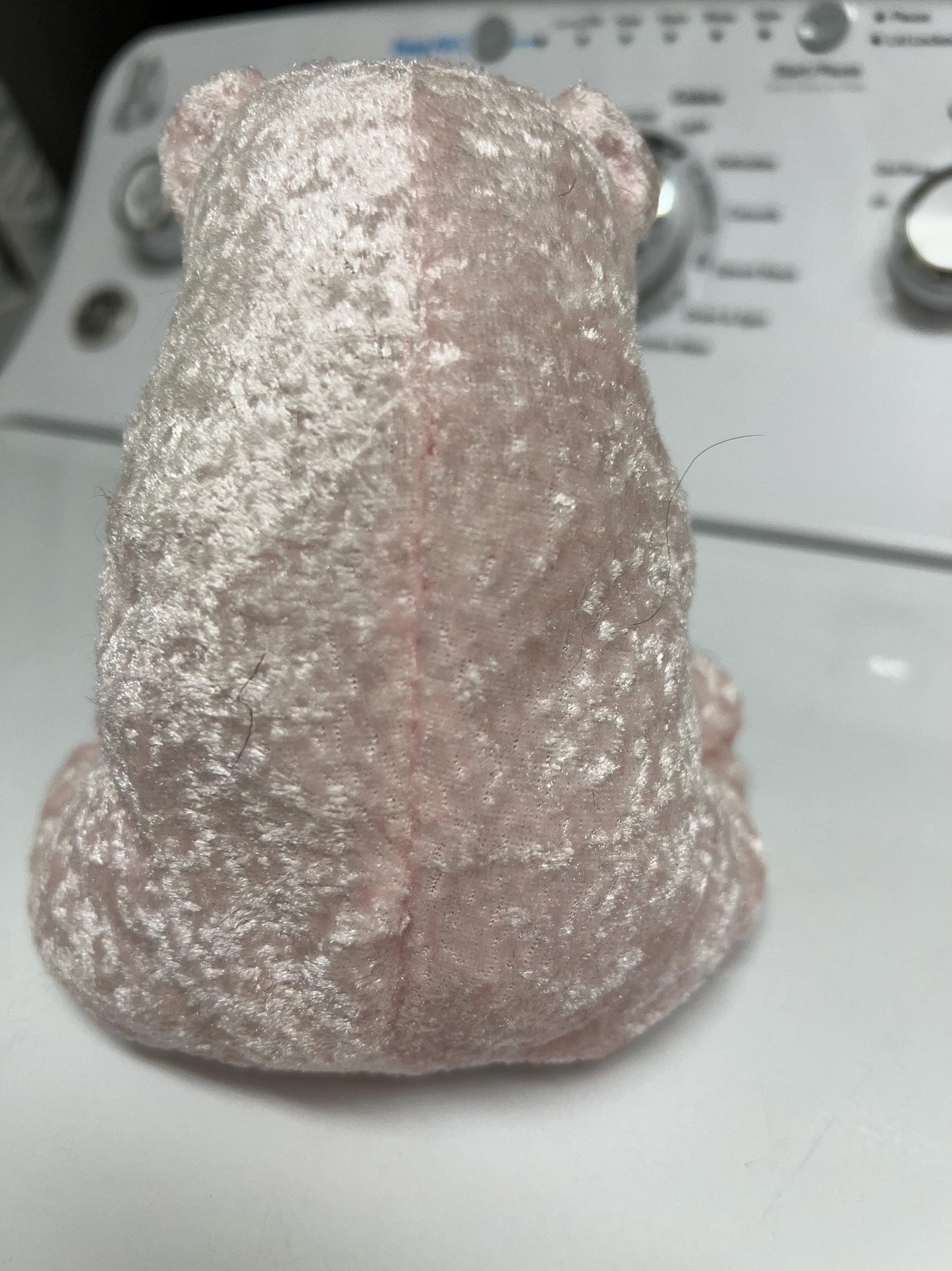 Pink Teddy Bear Plush with Pink Bow Sitting. Beans and Stuffing. Velvet type fabric