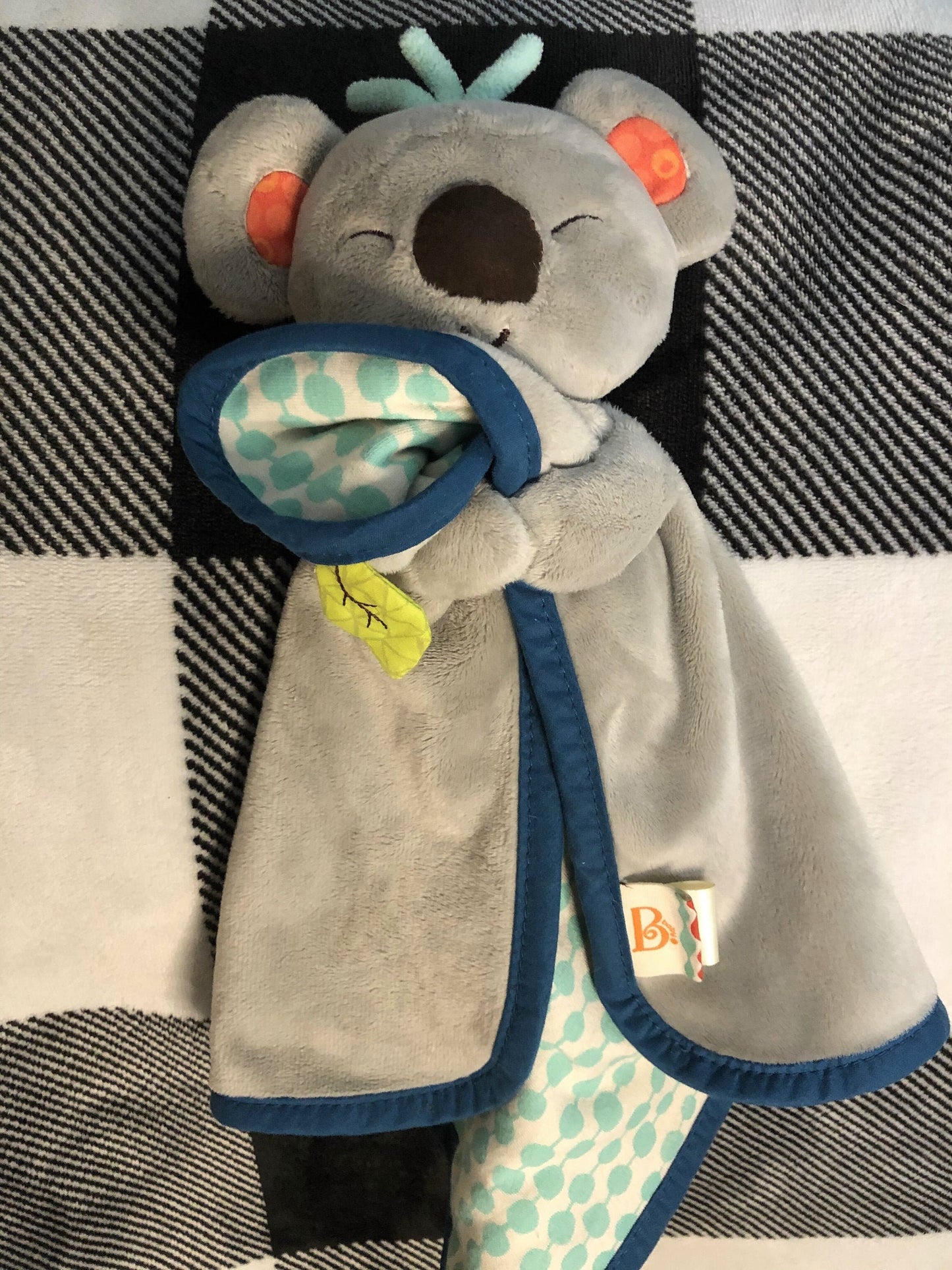 Gray Koala Baby Lovie, Blue Pattern Security Blanket