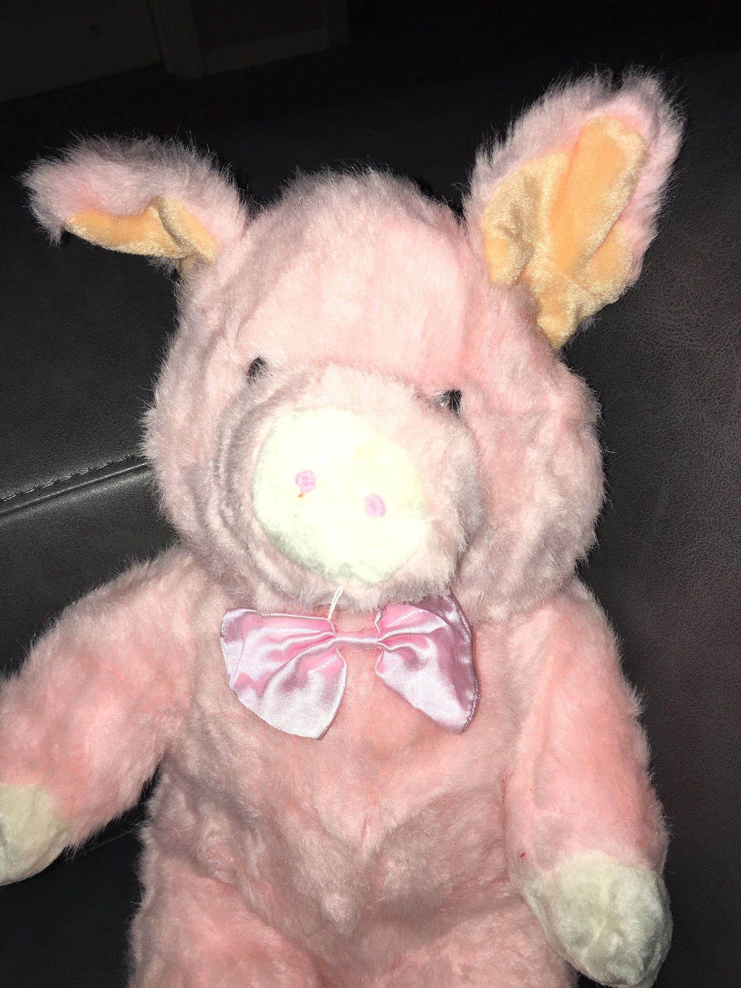 Vintage 1999 Hugfun Pink Pig Plush with Pink Satin Bow tie Stuffed Animal