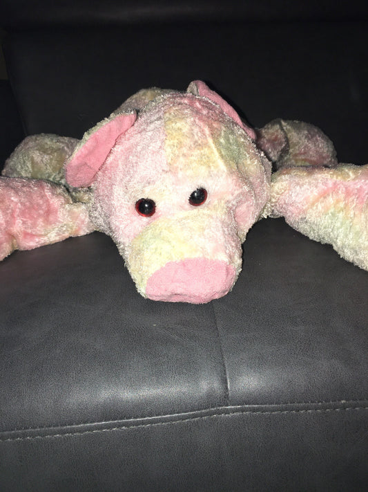 Vintage Adorable Pastel Blue and Pink Large Soft Pig plush Stuffed Animal