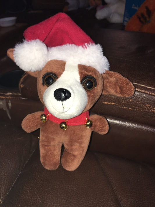 Vintage Christmas Holiday Jingle Bell Puppy chihuahua Dog Stuffed Animal Plush Toy