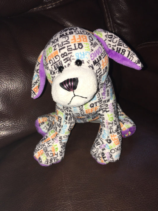 Webkinz White Multi Colored Texting Puppy Dog Plush. Regular Size. No Code