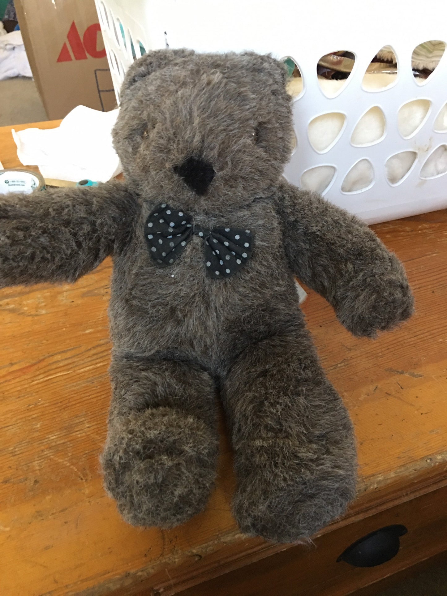 Teddy Bear with Bow tie Stuffed Animal Plush Toy Vintage For Kids