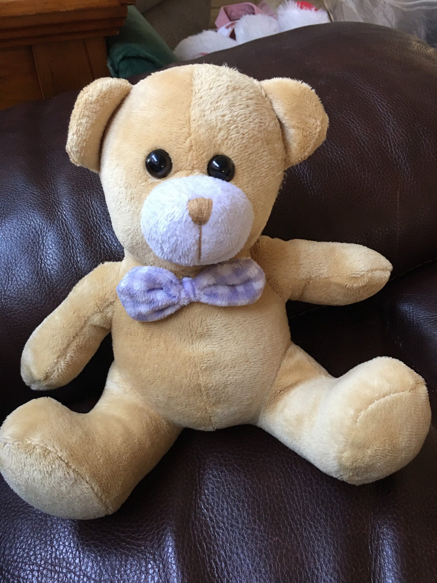 Vintage Plush Teddy Bear with Purple Bow Tie