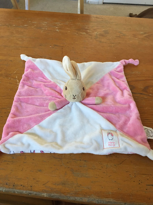 Flopsy Bunny Comforter Rattle Blanket - Pink and White Lovey