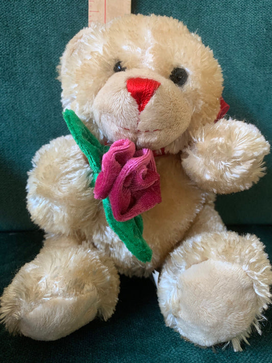 Caltoy Bear With Purple Rose And Red Bow Tie Plush Stuffed Animal 7”
