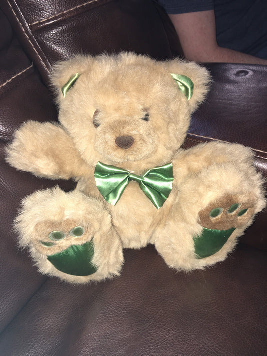 Vintage Green Satin Foot Bear Stuffed Animal Plush Toy Vintage For Kids