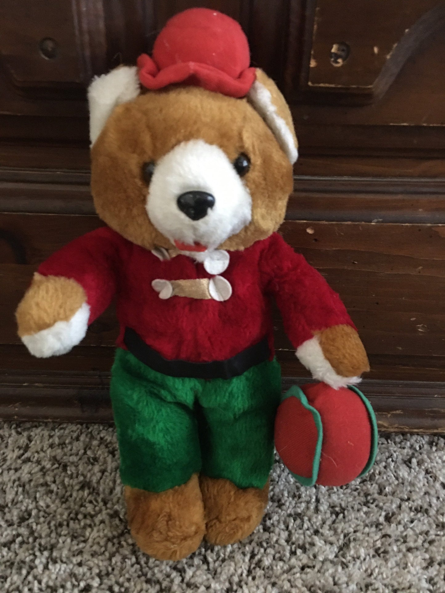 Christmas Holiday Drummer Teddy Bear Stuffed Animal Plush Toy Vintage For Kids