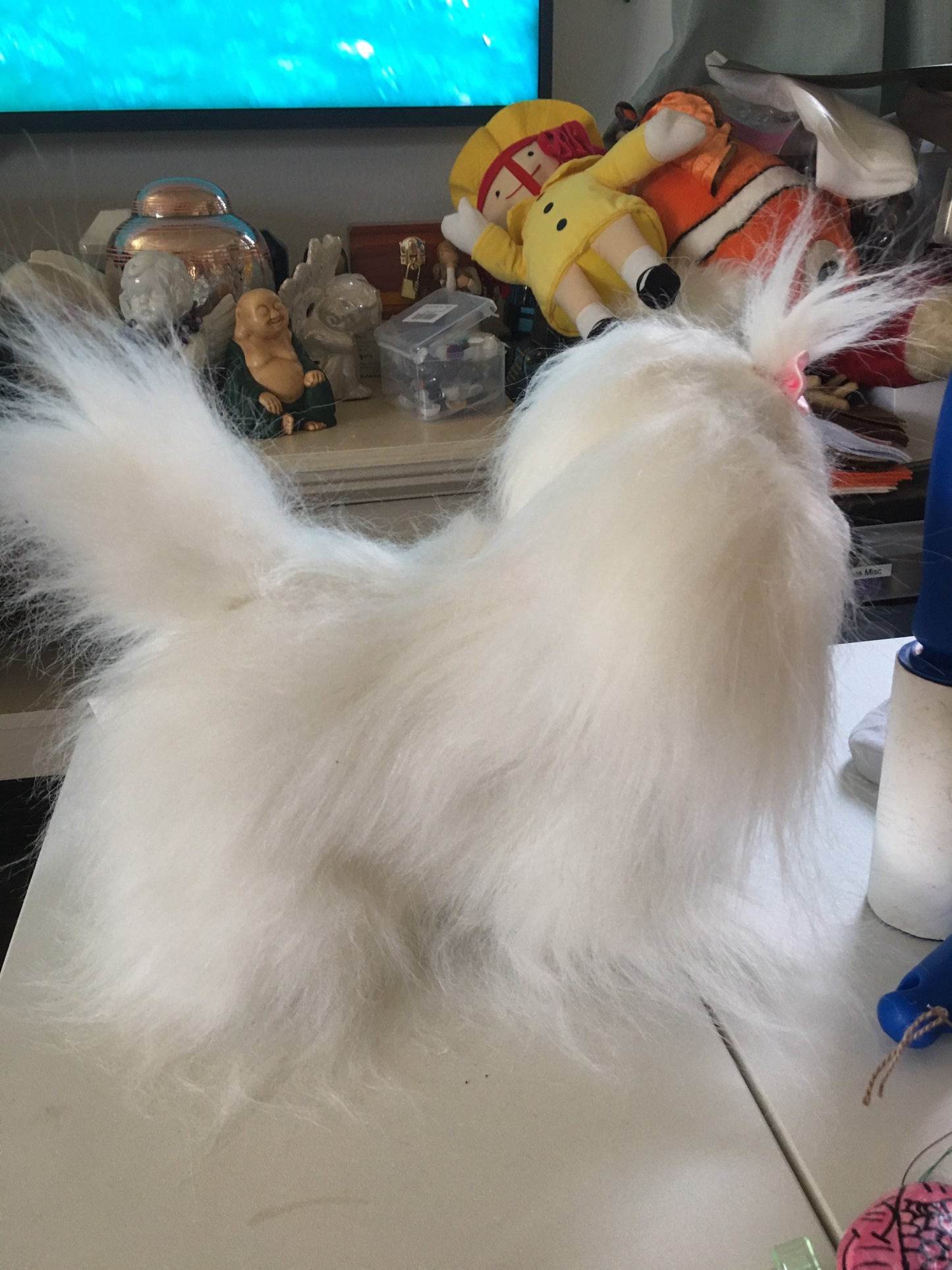 Vintage Maltese Plush Puppy, White Fur Stuffed Animal