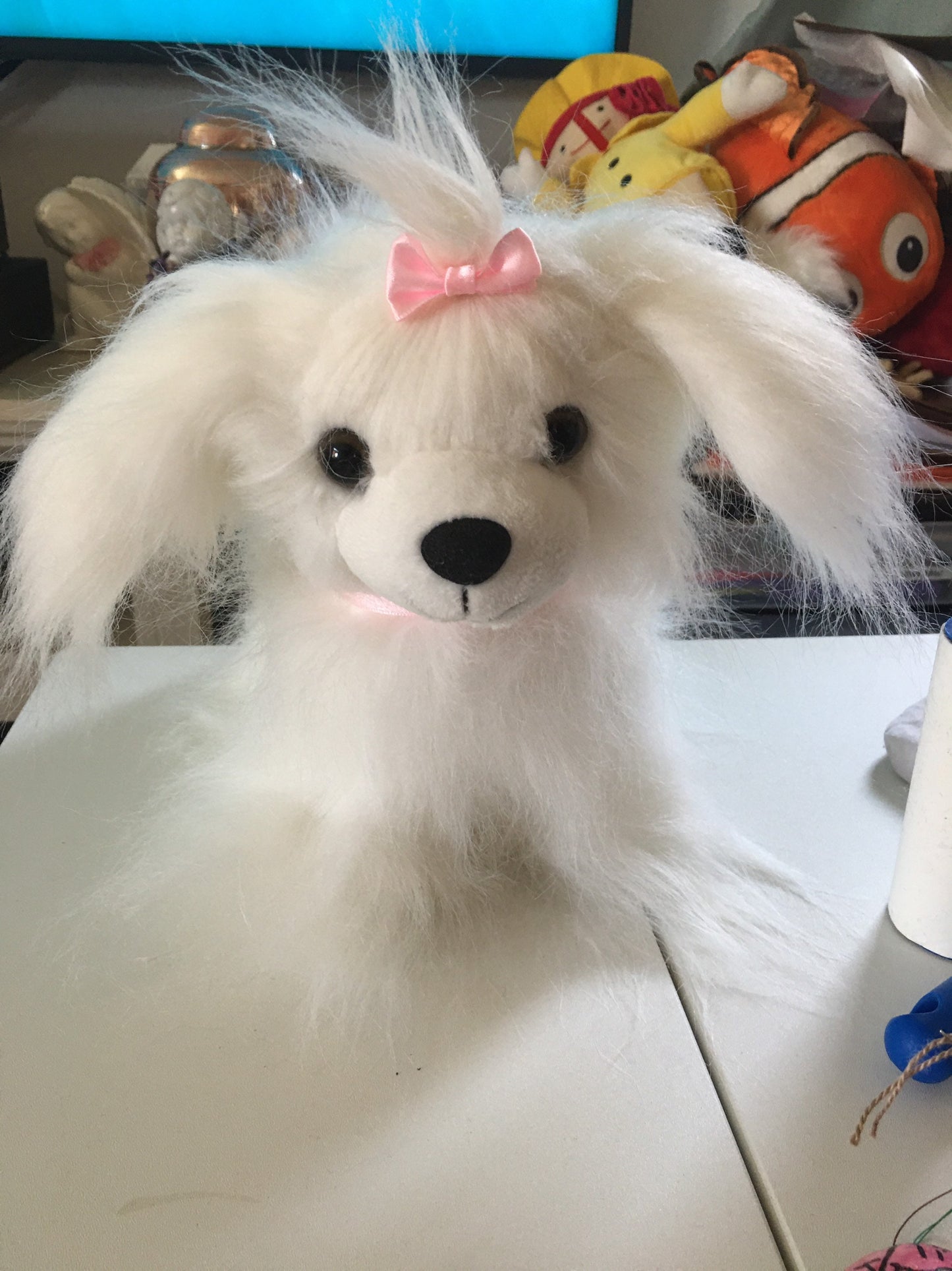 Vintage Maltese Plush Puppy, White Fur Stuffed Animal