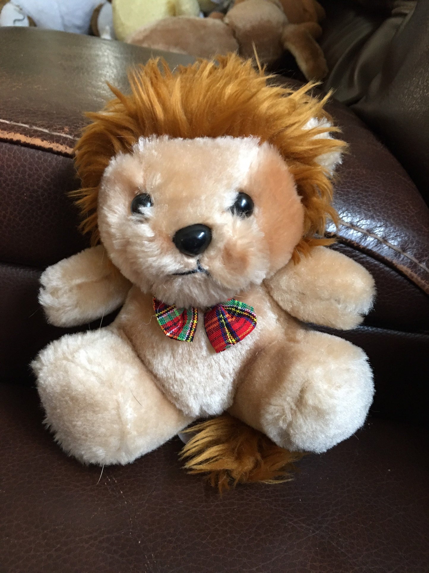 Lion Small with Plaid Tie Stuffed Animal Plush Toy Vintage For Kids