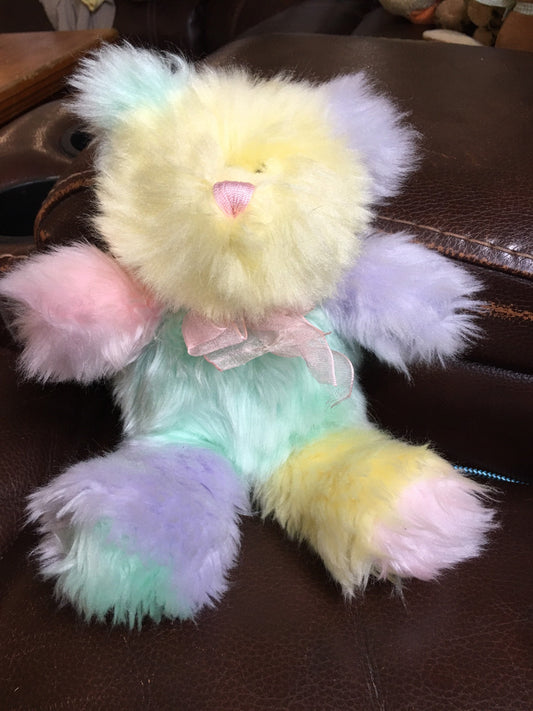 Teddy bear Pastel Multi Color Stuffed Animal Plush Toy Vintage For Kids