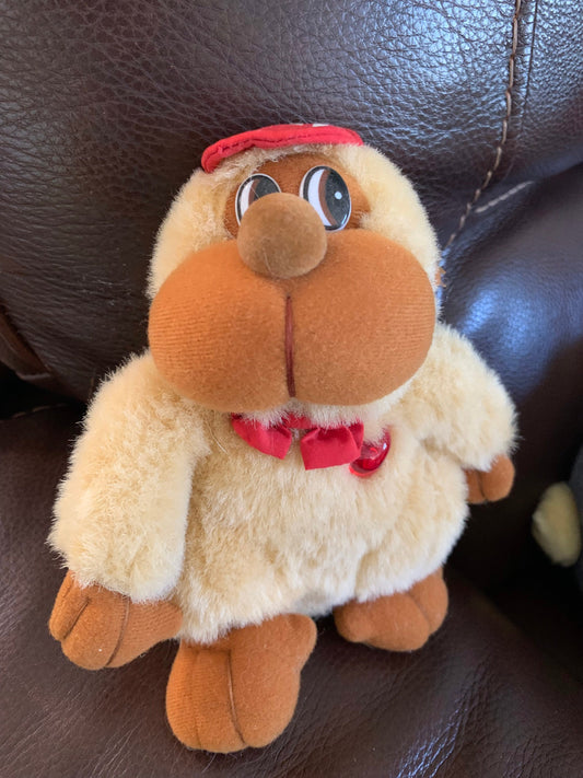 Vintage Brown Monkey Plush with Hat and Heart