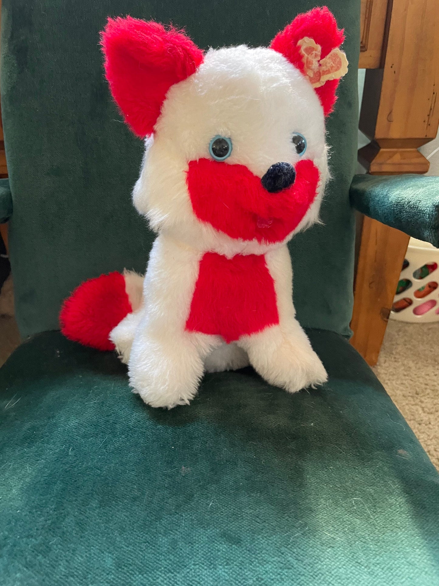 Vintage Red and White Dog Fox Wolf Stuffed Animal