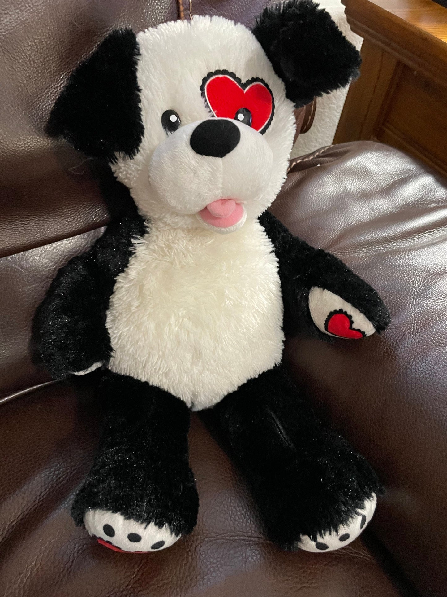 Build a Bear Black And White Heart Patch Puppy Dog Plush. Heart Eye