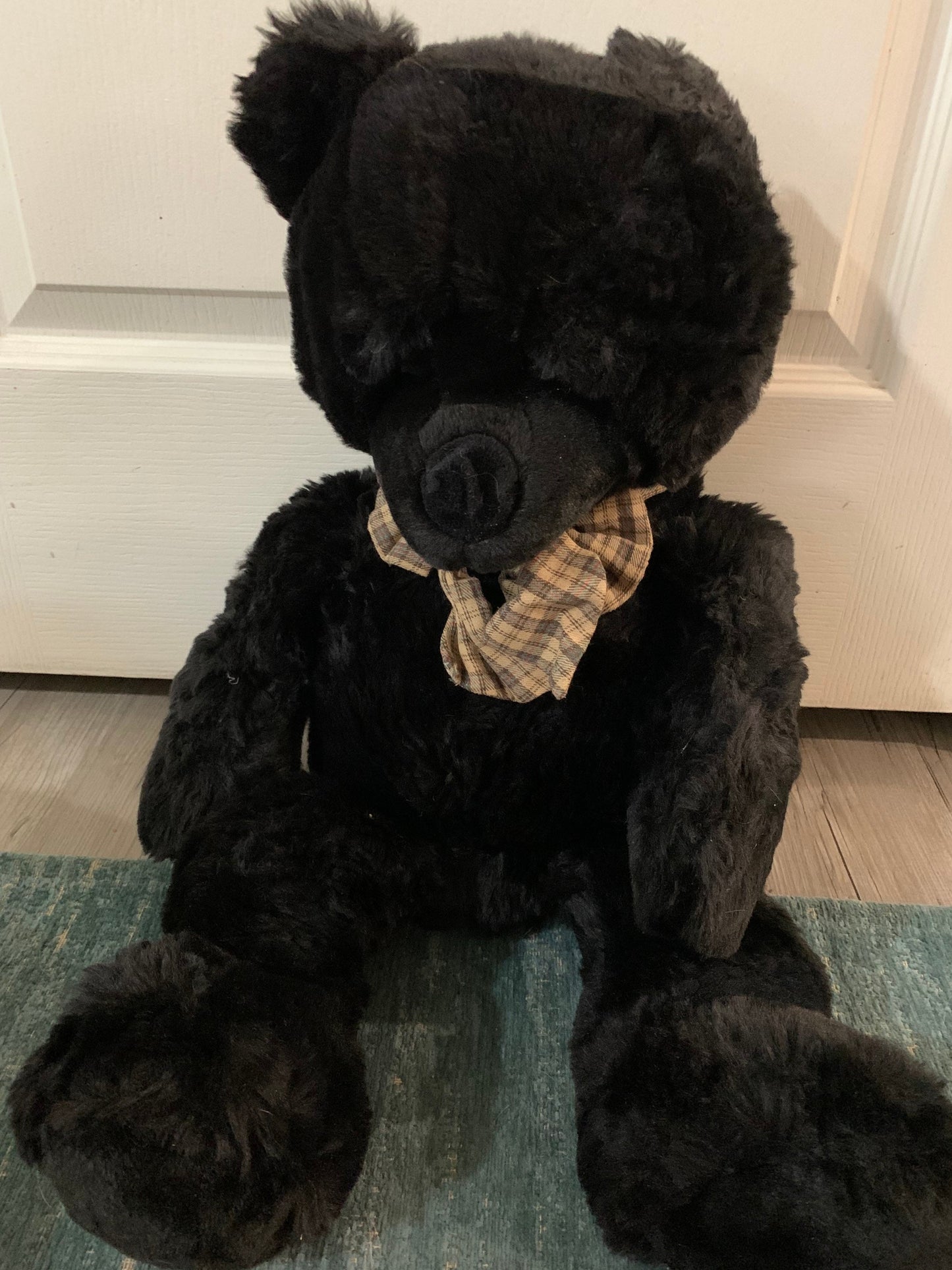 Large Vintage Black Teddy Bear. Adorable 1988 Chrisha Plush Playful Plush