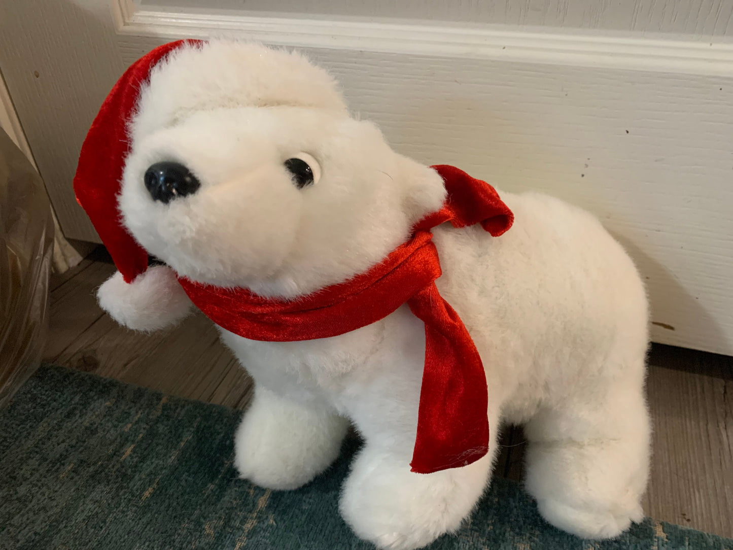 Dan Dee Plush Polar Bear with Red Velvet Hat and Scarf